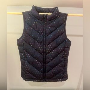 Gap Girls’ Navy Blue Puffer Vest with Rainbow Polka Dots